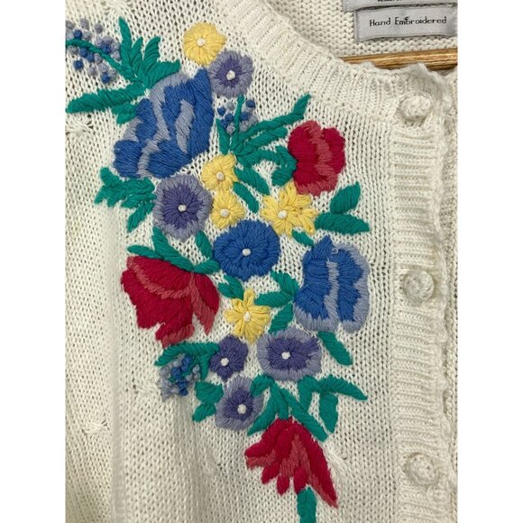 Hand Embroidered Floral Cardigan Northern Isles Women's Medium Short Sleeve New - Picture 3 of 9